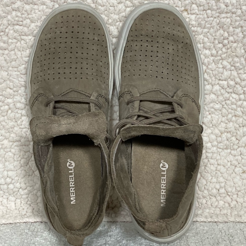 Merrell Pine Bark Leather Mid Top Beige Gray Womens Sneakers Shoes J94334 SZ 6.5 - Picture 5 of 11